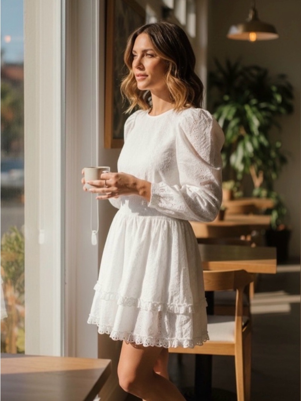 NWT Splendid x Cella Jane White Eyelet Puff-Sleeve Tiered Mini Dress XS